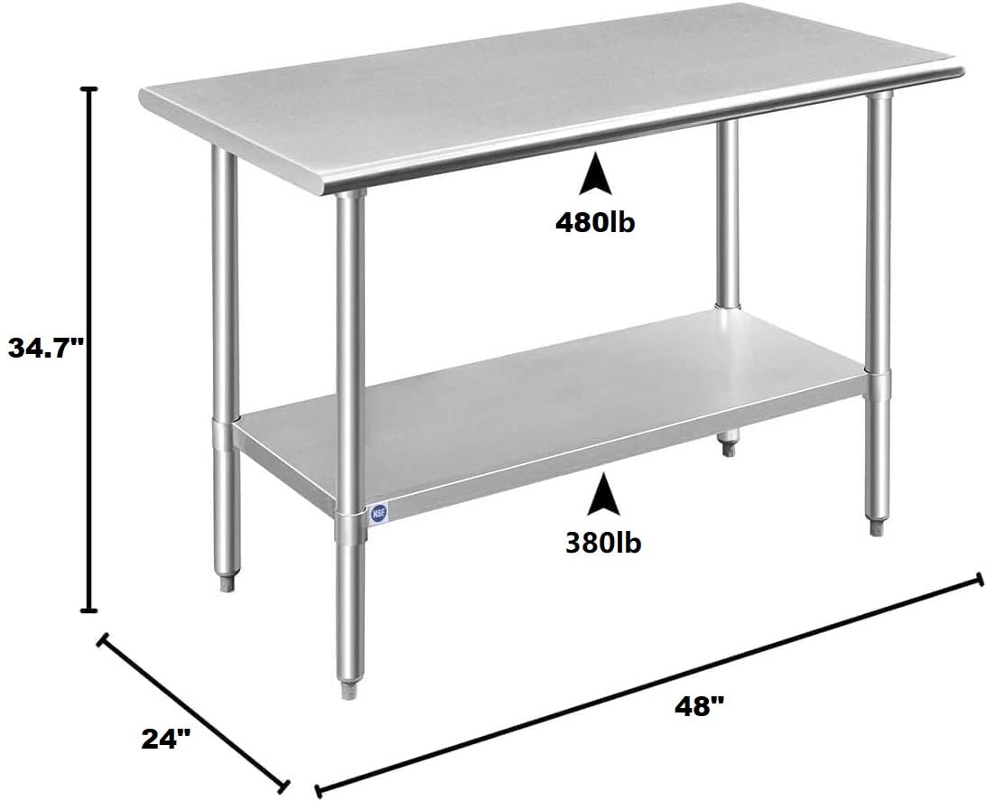 ROCKPOINT NSF Stainless Steel Prep Table 24x48 In. Adjustable Shelf