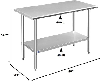 ROCKPOINT NSF Stainless Steel Prep Table 24x48 In. Adjustable Shelf