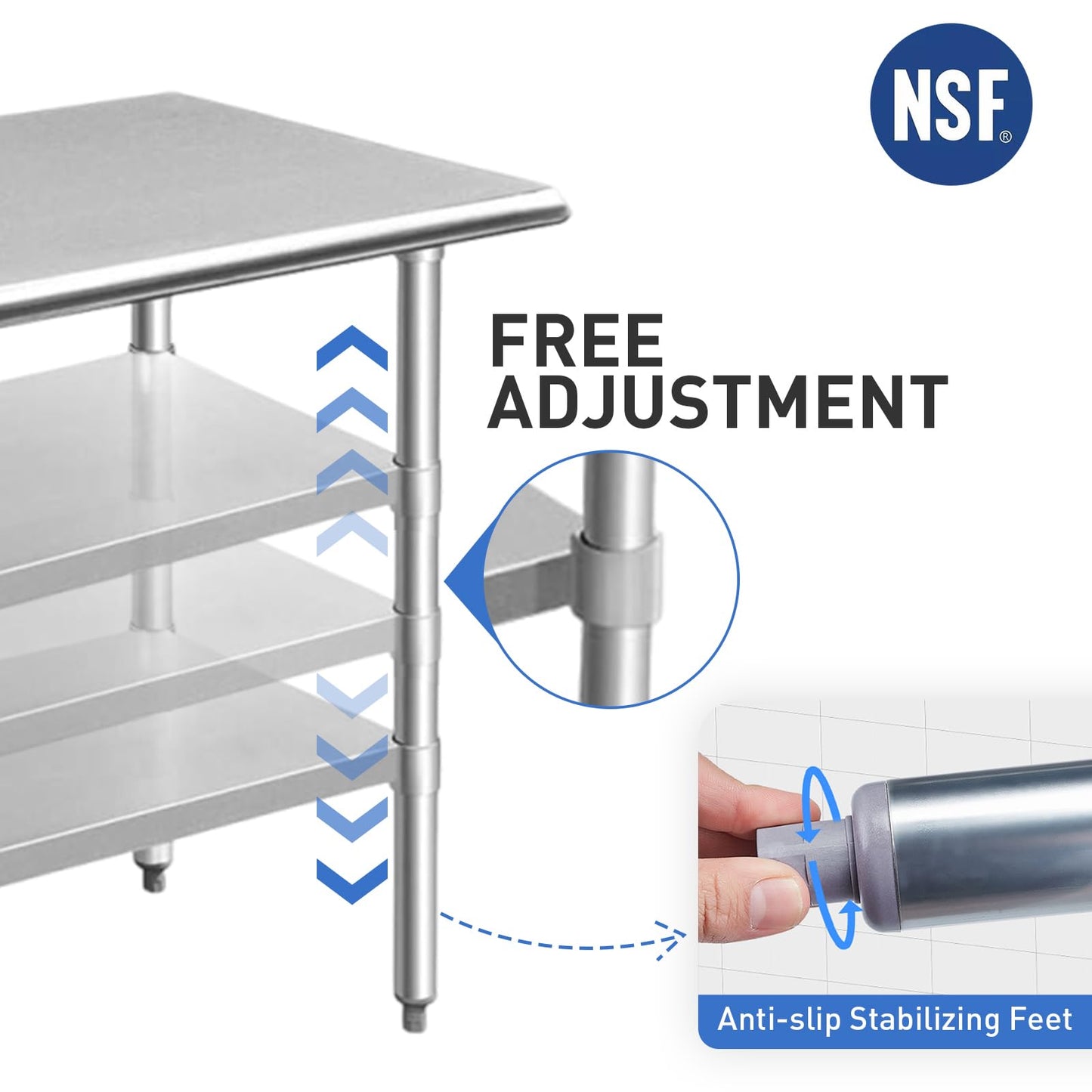 ROCKPOINT NSF Stainless Steel Prep Table 24x48 In. Adjustable Shelf