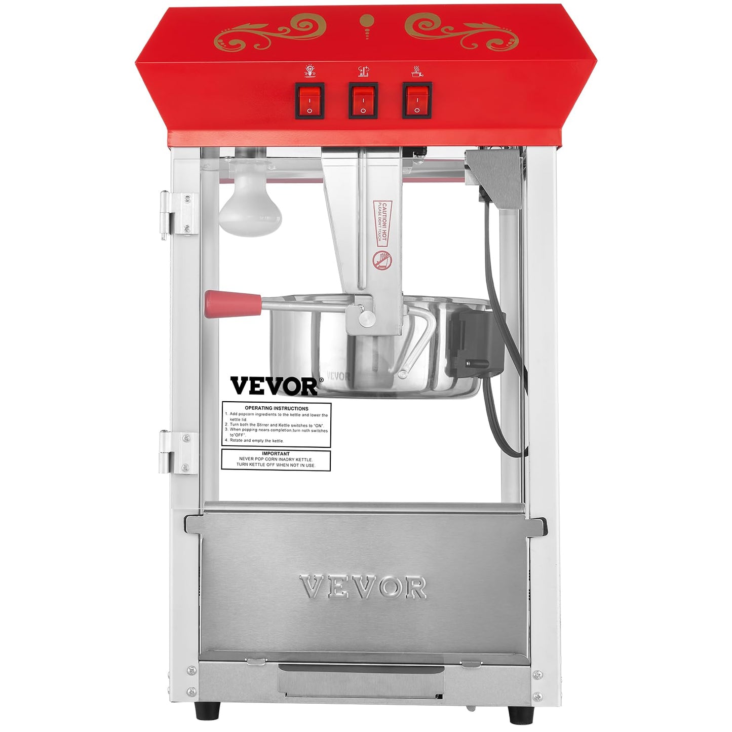 VEVOR Commercial Popcorn Machine 8 Oz Kettle 850W 48-Cup Countertop