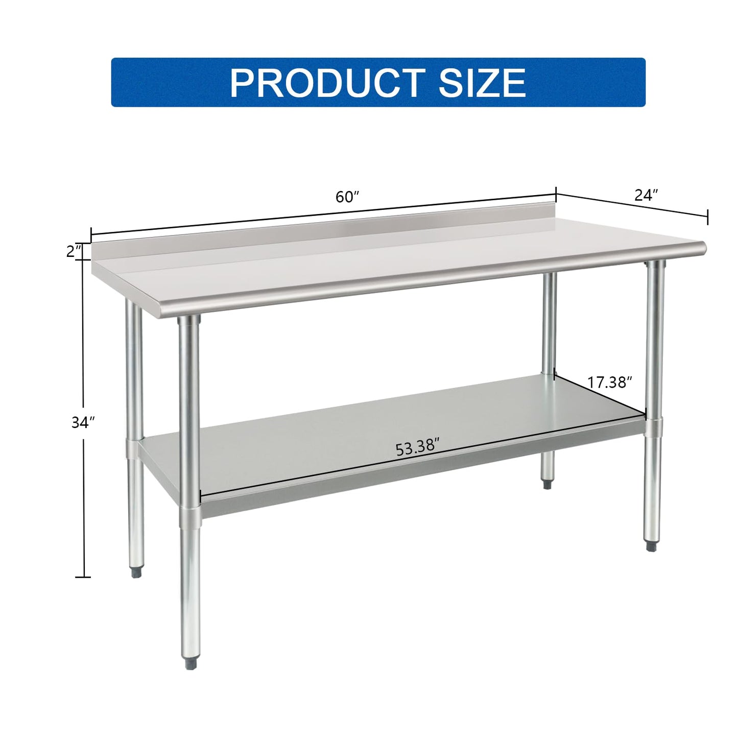HARDURA Stainless Steel Prep Table 24x60" Backsplash