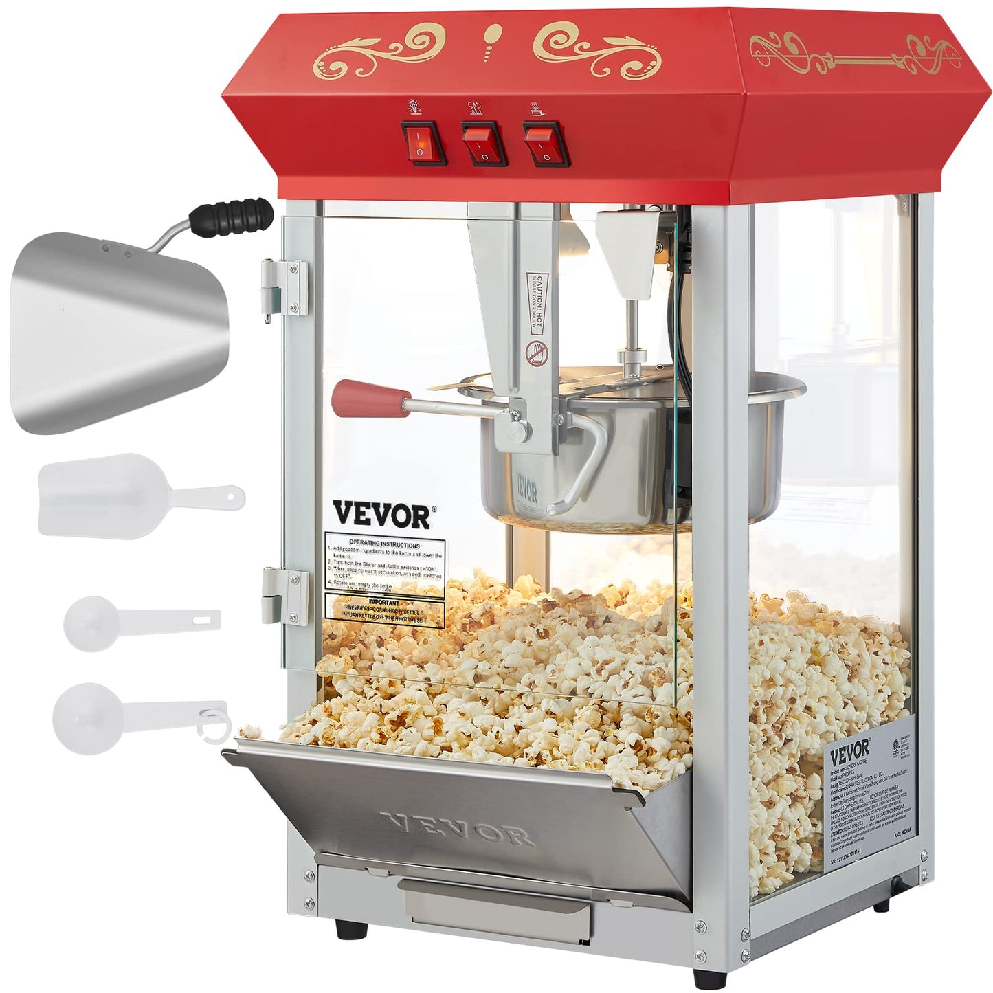 VEVOR Commercial Popcorn Machine 8 Oz Kettle 850W 48-Cup Countertop