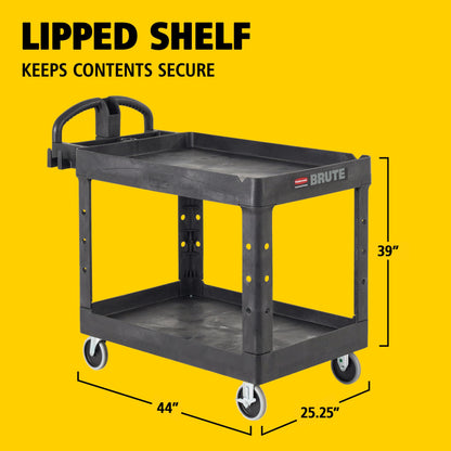 Rubbermaid Commercial 2-Shelf Utility Cart Medium Black 500 Lb Capacity