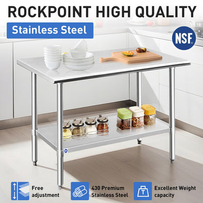 ROCKPOINT NSF Stainless Steel Prep Table 24x48 In. Adjustable Shelf