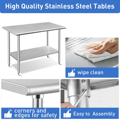 ROCKPOINT NSF Stainless Steel Prep Table 24x48 In. Adjustable Shelf