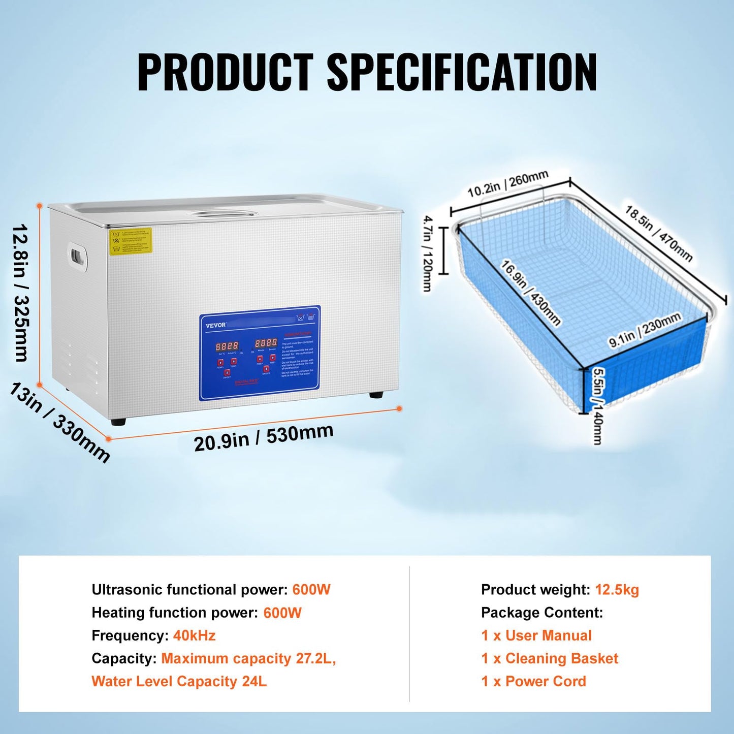 VEVOR 30L 1200W Ultrasonic Cleaning Machine Industrial Cleaner