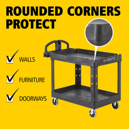 Rubbermaid Commercial 2-Shelf Utility Cart Medium Black 500 Lb Capacity