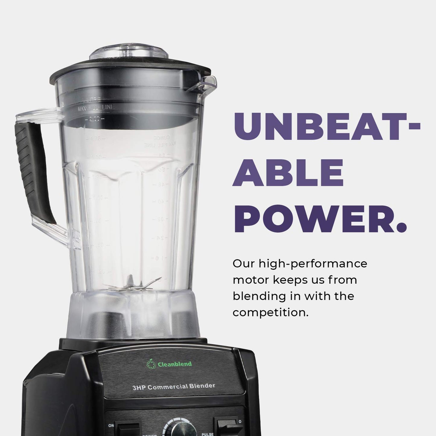 Cleanblend 1800W 3HP Commercial Countertop Blender, 64oz