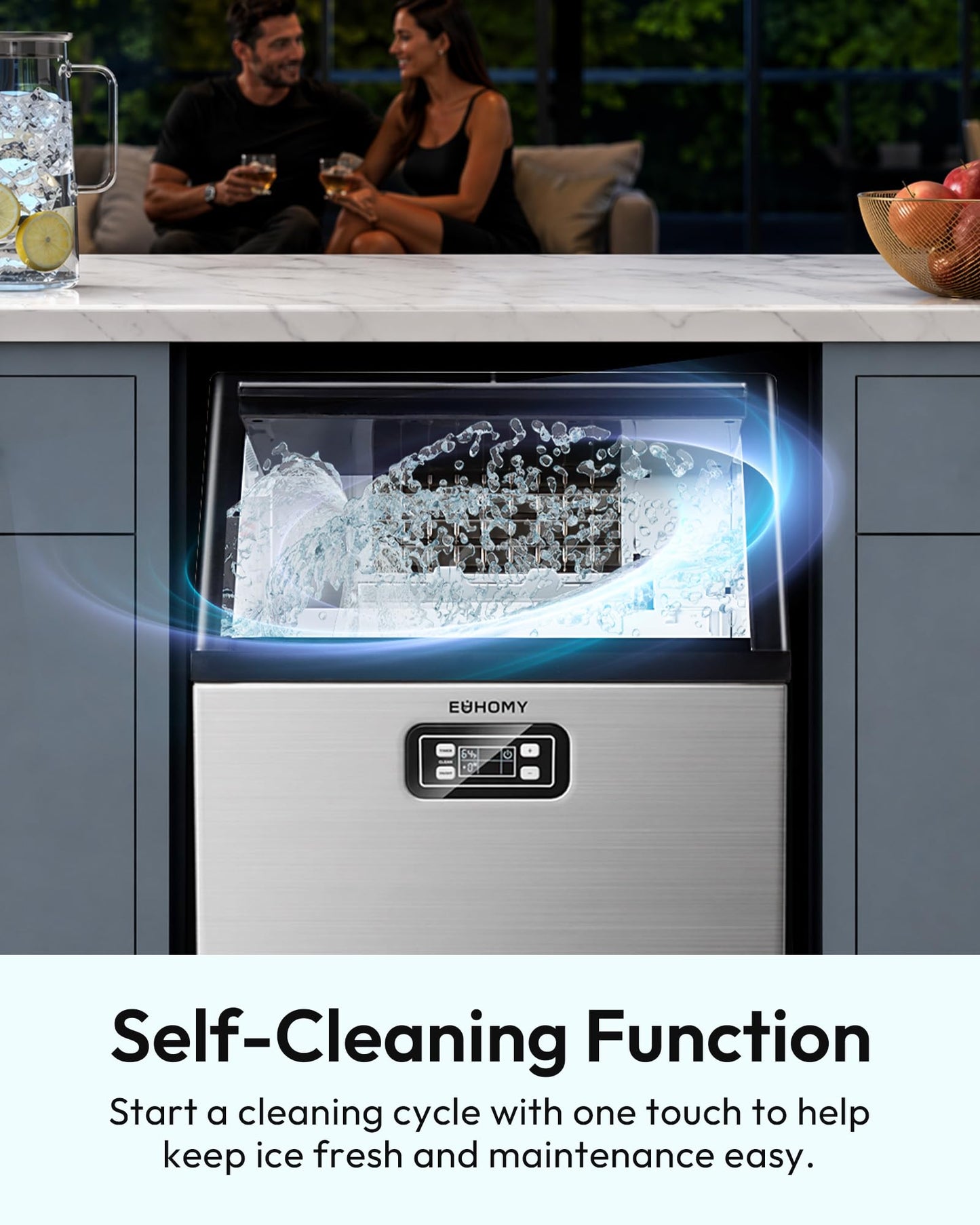 EUHOMY 100 lbs/Day Stainless Steel Under-Counter Commercial Ice Maker