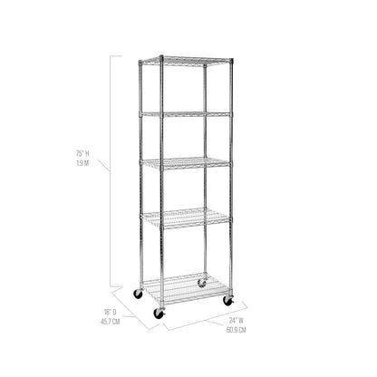 Seville Classics UltraDurable 5-Tier NSF Wire Shelving 24x18x75 In.