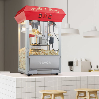 VEVOR Commercial Popcorn Machine 8 Oz Kettle 850W 48-Cup Countertop