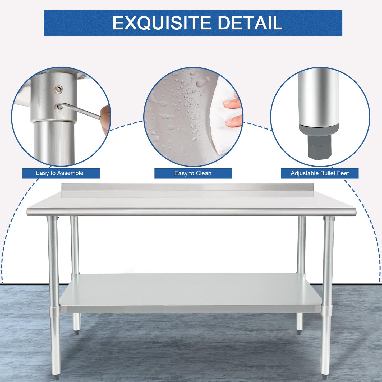 HARDURA Stainless Steel Prep Table 24x60" Backsplash