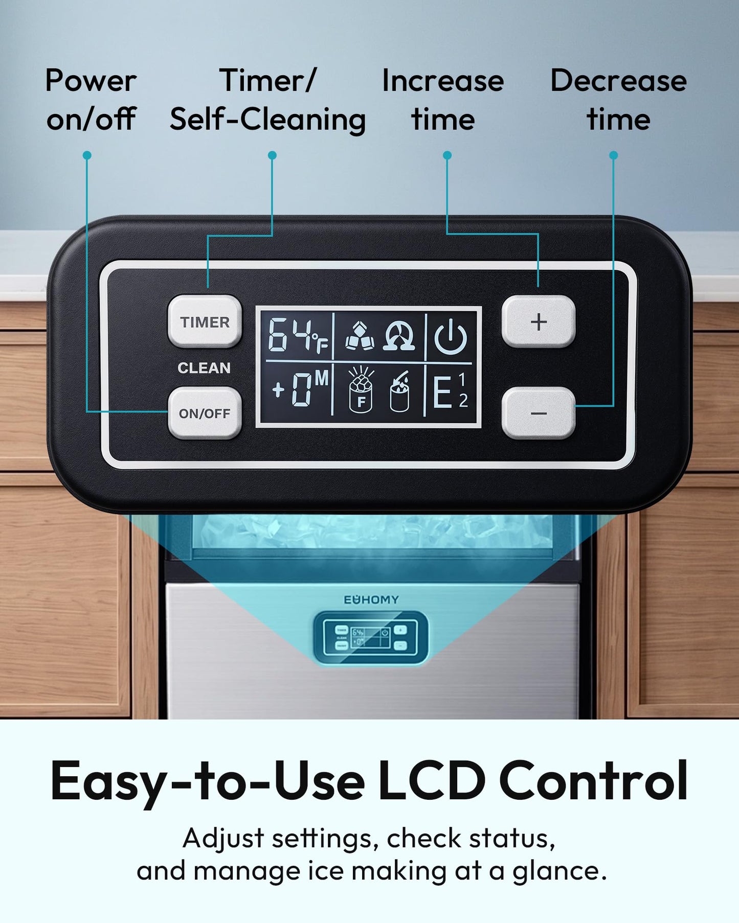 EUHOMY 100 lbs/Day Stainless Steel Under-Counter Commercial Ice Maker