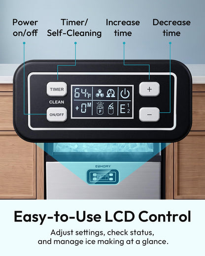 EUHOMY 100 lbs/Day Stainless Steel Under-Counter Commercial Ice Maker