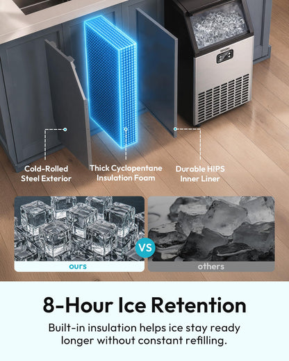 EUHOMY 100 lbs/Day Stainless Steel Under-Counter Commercial Ice Maker