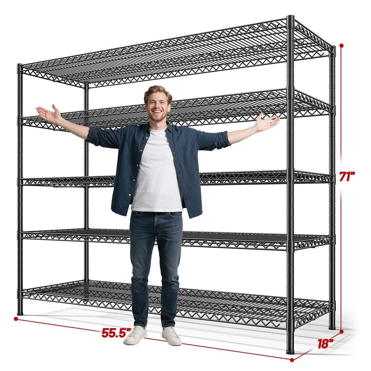 REIBII 3200LBS Heavy Duty 5-Tier Wire Shelving Unit 55.5"W