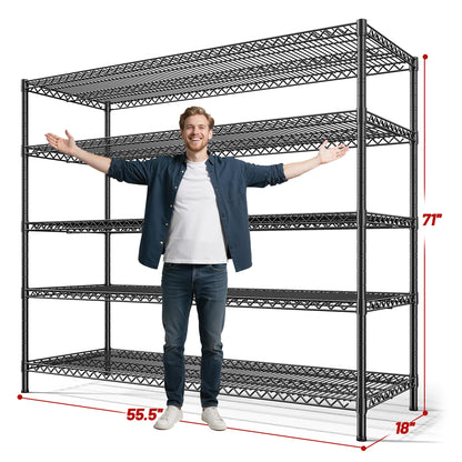 REIBII 3200LBS Heavy Duty 5-Tier Wire Shelving Unit 55.5"W