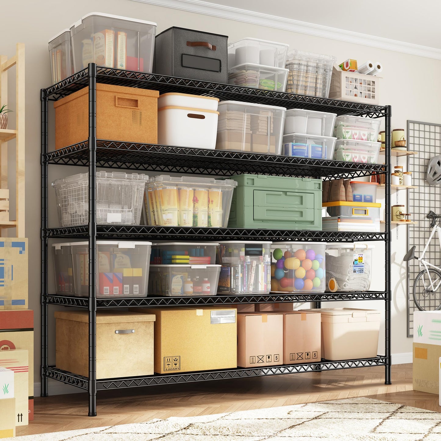 REIBII 3200LBS Heavy Duty 5-Tier Wire Shelving Unit 55.5"W