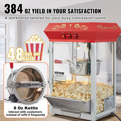 VEVOR Commercial Popcorn Machine 8 Oz Kettle 850W 48-Cup Countertop