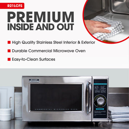 Sharp R-21LCFS Commercial Microwave Oven 1000W Stainless Steel Dial Timer