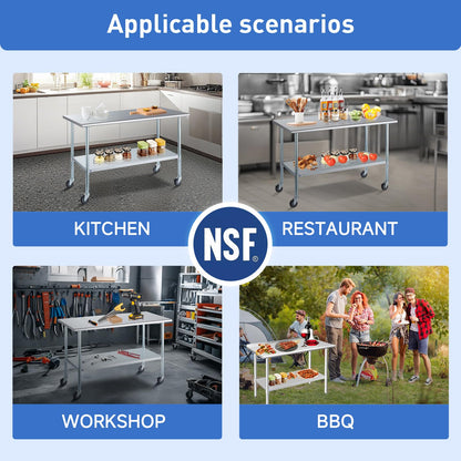 ROCKPOINT NSF Stainless Steel Prep Table 24x48 In. Adjustable Shelf
