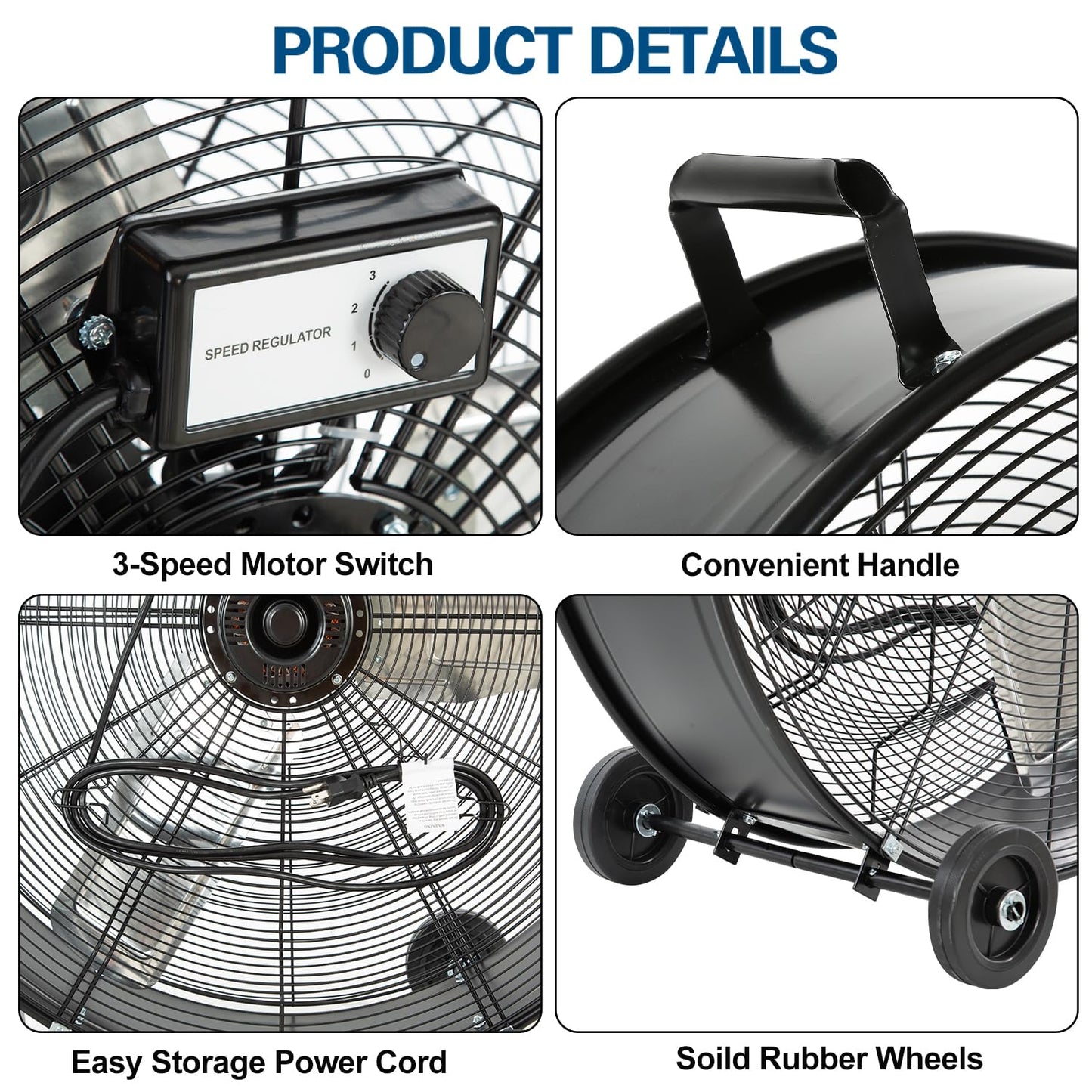 BILT HARD 34" 15000 CFM 3-Speed Industrial Drum Fan, Black