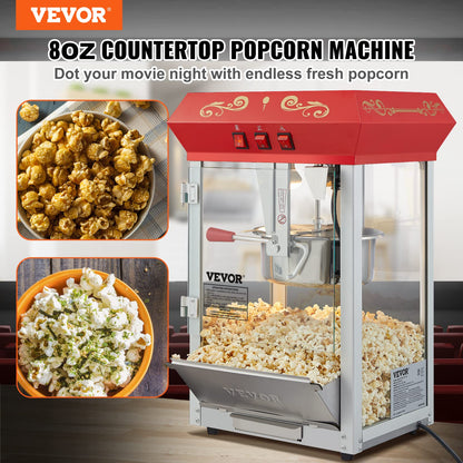 VEVOR Commercial Popcorn Machine 8 Oz Kettle 850W 48-Cup Countertop
